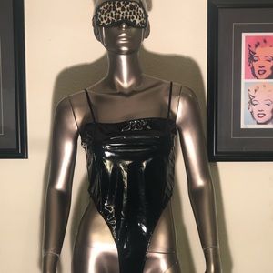 NWT  U.O. Black Pleather Bodysuit with Back Zipper